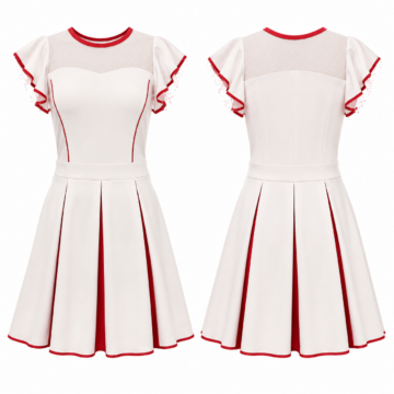 White and Red Classic Sports Dress with Side Panels