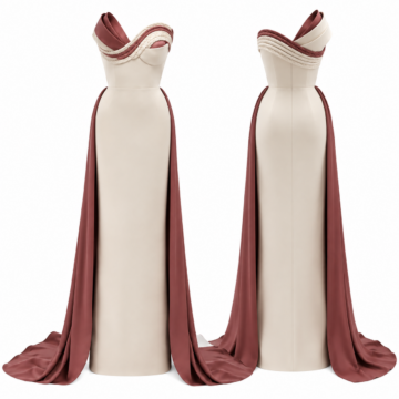 Cream and Maroon Elegant Sports Dress with V-Neck
