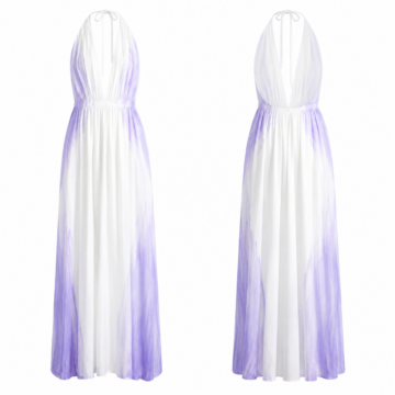 Women's White and Purple V-Neck Sleeveless Tennis Dress with Color Block Panels