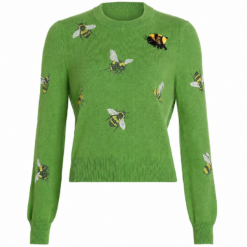Green Bee Embroidered Crew Neck Knit Sweater