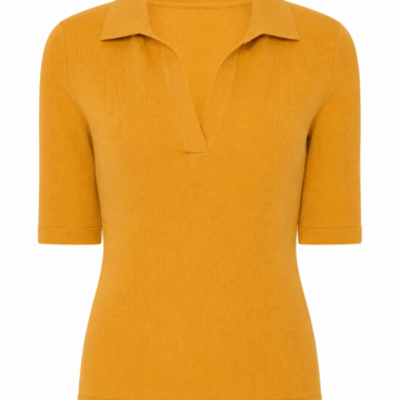 Mustard Yellow Ribbed Knit Johnny Collar Polo Top