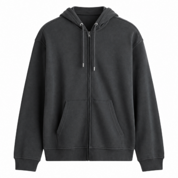 Charcoal Full-Zip Hooded Sweatshirt with Split Kangaroo Pockets