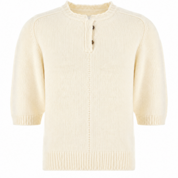 Cream Ribbed Mock Neck Henley Knit Sweater