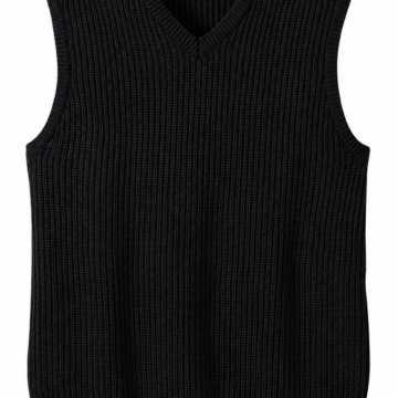 Black Ribbed Knit V-Neck Vest