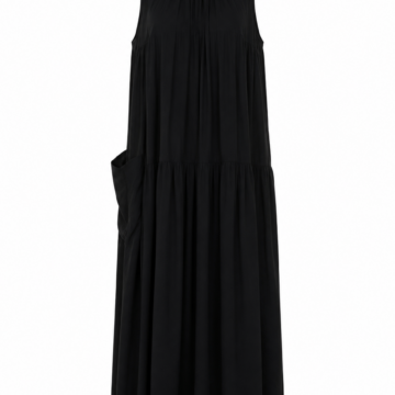Black Sleeveless Tiered Maxi Dress with High Neck