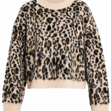 Cream Leopard Print Fuzzy Knit Sweater