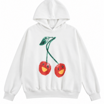 White Cherry Graphic Pullover Hoodie