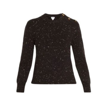 Black Ribbed Knit Sweater with Gold Buttons