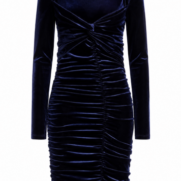 Navy Blue Velvet Twist-Front Bodycon Long Sleeve Dress