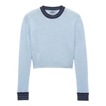 Light Blue Cropped Knit Sweater with Navy Stripes
